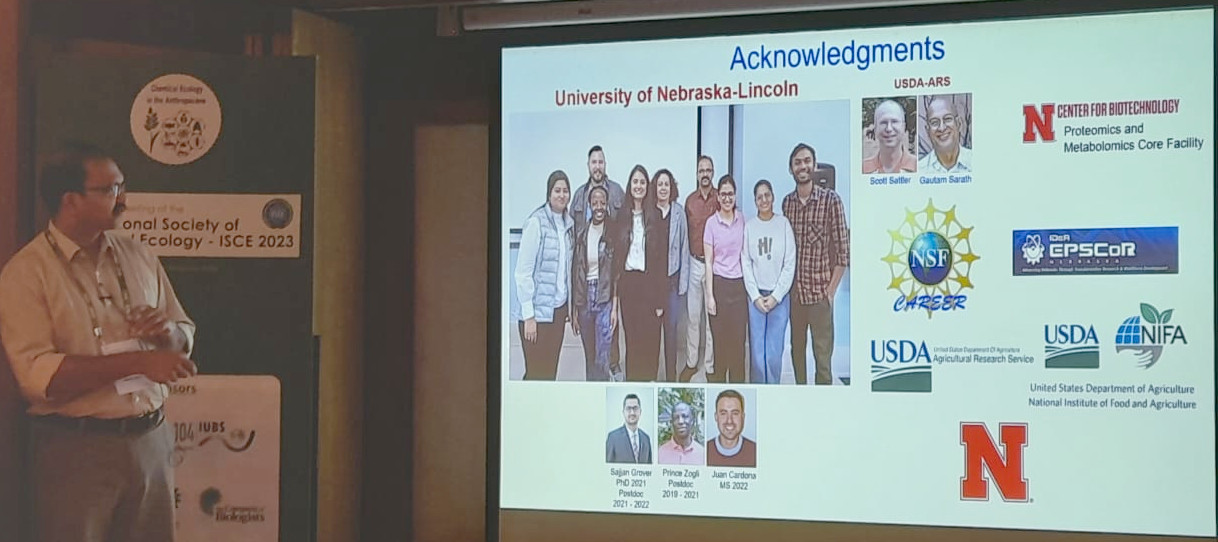 Dr. Joe Louis presents at the Int'l Society of Chemical Ecology, Bengaluru, India.